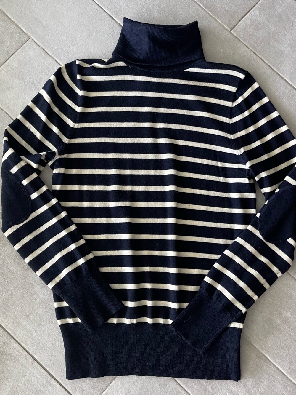 J. Crew Navy and Cream Merino Turtleneck Sweater